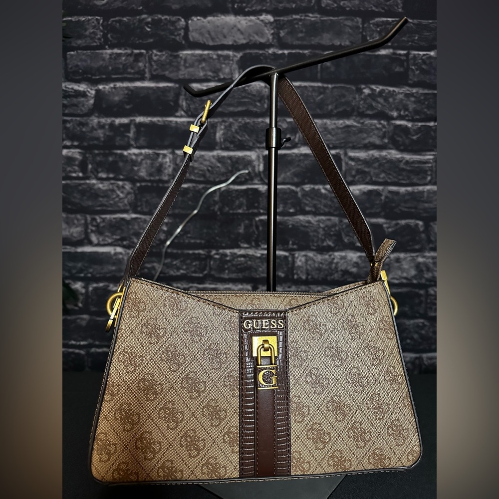 Guess women’s Ginevra logo Latte logo handbag Elite Shoulder Bag